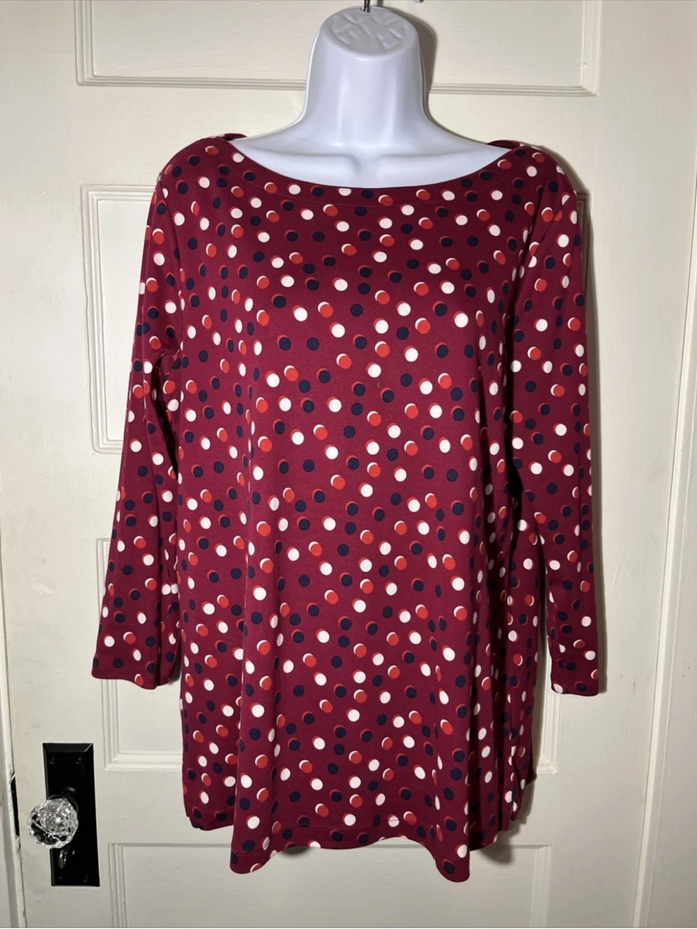 Women’s Shirt Size Large Lands’ End Red 3/4 Sleeve Polka Dot